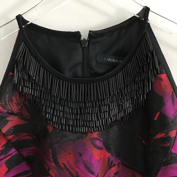 ✨sold✨ carmen marc valvo • magenta fringe dress - Picture 4 of 8